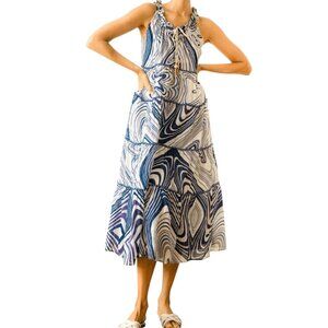 Guadalupe Celeste Maxi Dress Blue White Print Cotton XL NWT